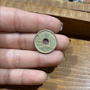 1995 Spanish 25 peseta coin Vintage Spanish Coin with Hole